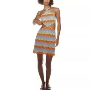 Zara Women Small Crochet Stripe Cutout Halter Mini Dress